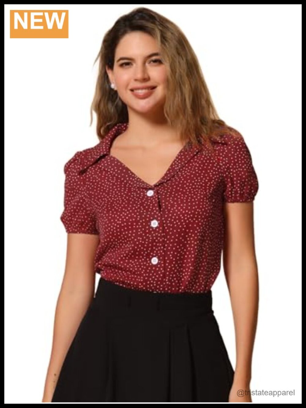 Allegra K Women's Polka Dots Short Sleeve Button Up Vintage 1950s Blouse
